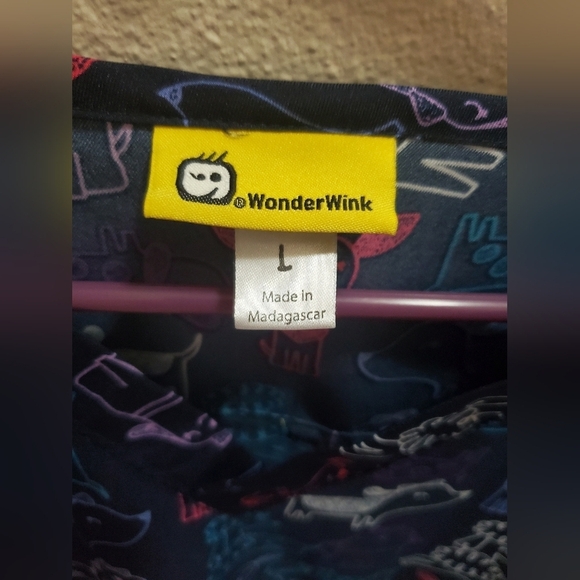 Wonderwink Dog Print Scrub Top - Picture 2 of 9